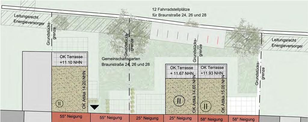 Die drei Grundstücke in der Braunstraße mit den Nummern 24, 26 und 28 haben gemeinsam eine Fläche von rund 770 m².