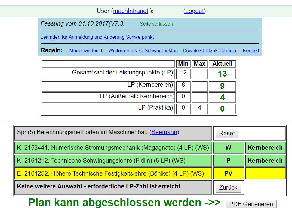 Schwerpunktplan #1+n Zurück zu Inhalt des Leifadens Exemplarisches Beispiel 2: Schwerpunkt und Lehrveranstaltungen sollen geändert werden, nächste