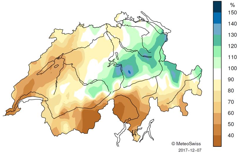 MeteoSchweiz Klimabulletin Herbst 2017 2 Kühl, mild und normal Die Herbsttemperatur lag mit einem landesweiten Temperaturdefizit von 0.3 Grad nahe der Norm 1981 2010.