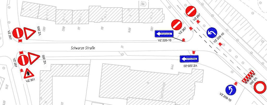 Einbahnstraße Schwarze Straße geändert. Am 22.10.2015, ab ca. 10:00 Uhr wird die Richtung der Einbahnstraße Schwarze Straße gewechselt.