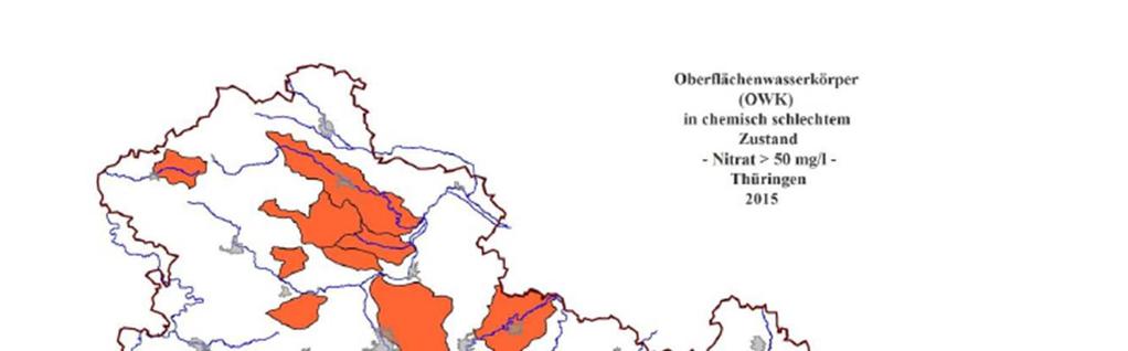 Zustand der Gewässer in Thüringen UQN nach OGewV, 50 mg NO 3