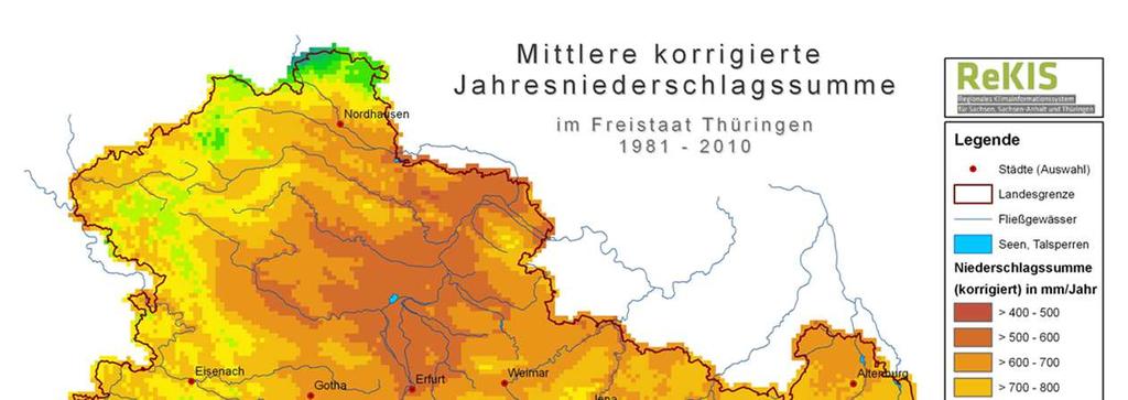 Naturräumliche Bedingungen in Thüringen Ackerbauregionen Thüringens: 480 650 mm Niederschlag