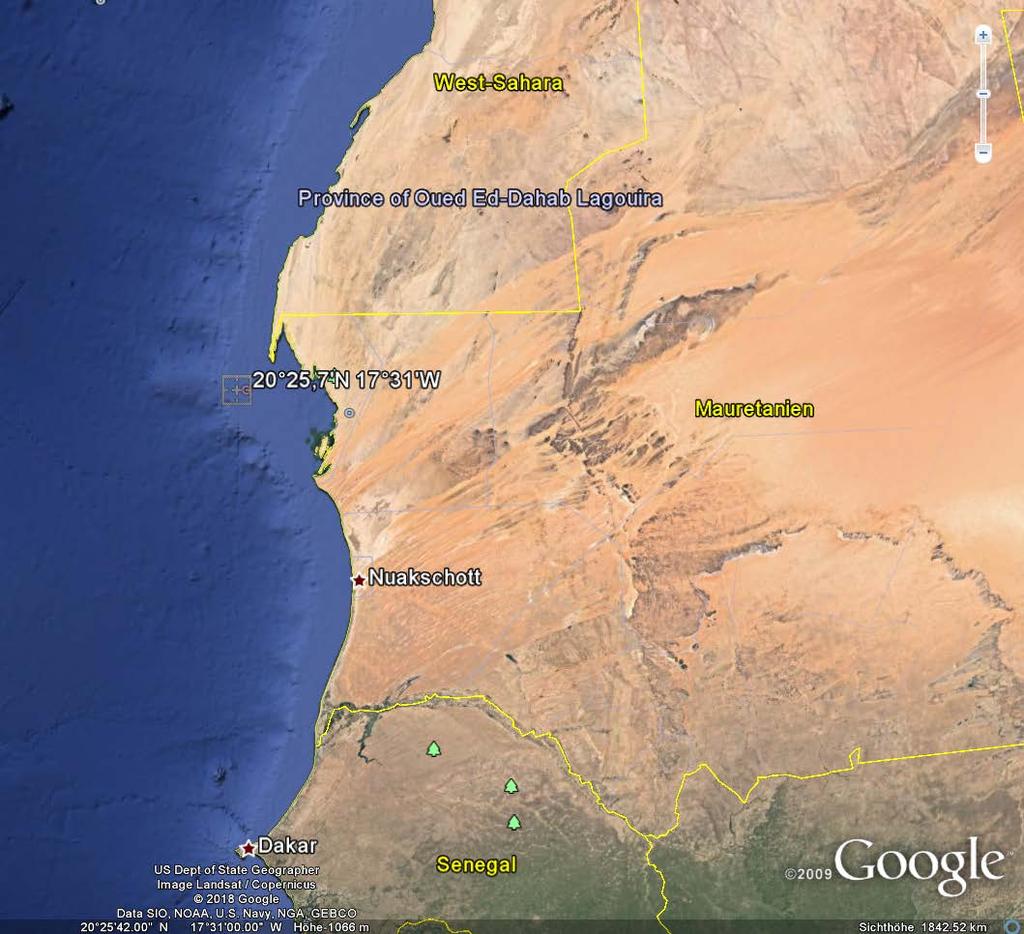 1.3 Reisedaten FMS JAN MARIA Abfahrtshafen: IJmuiden (Niederlande) Geplanter Anlaufhafen: Nouadhibou (Mauretanien) Art der Fahrt: Hochseefischerei in der mauretanischen AWZ Tiefgang zum
