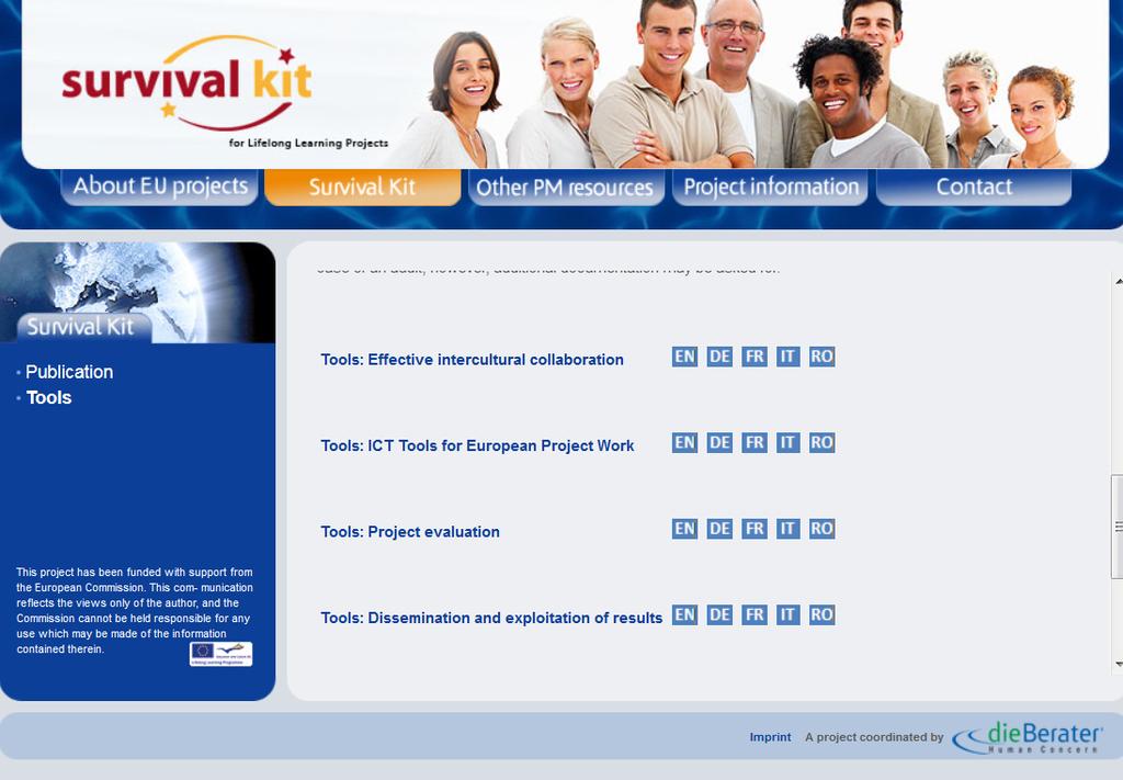 "Survival Kit" Website mit Publikation und diversen Tools Aus der vorherigen Programmgeneration Vorlagen