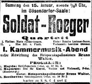 Saison 1909-10 1. Konzert am 15. Januar 1910: Neue Freie Presse (Wien), 9.