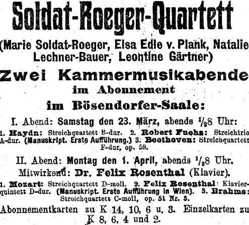 Saison 1911-12 1. Konzert am 23. März 1912: Programm: Haydn, Robert Fuchs, Beethoven 2. Konzert am 1.