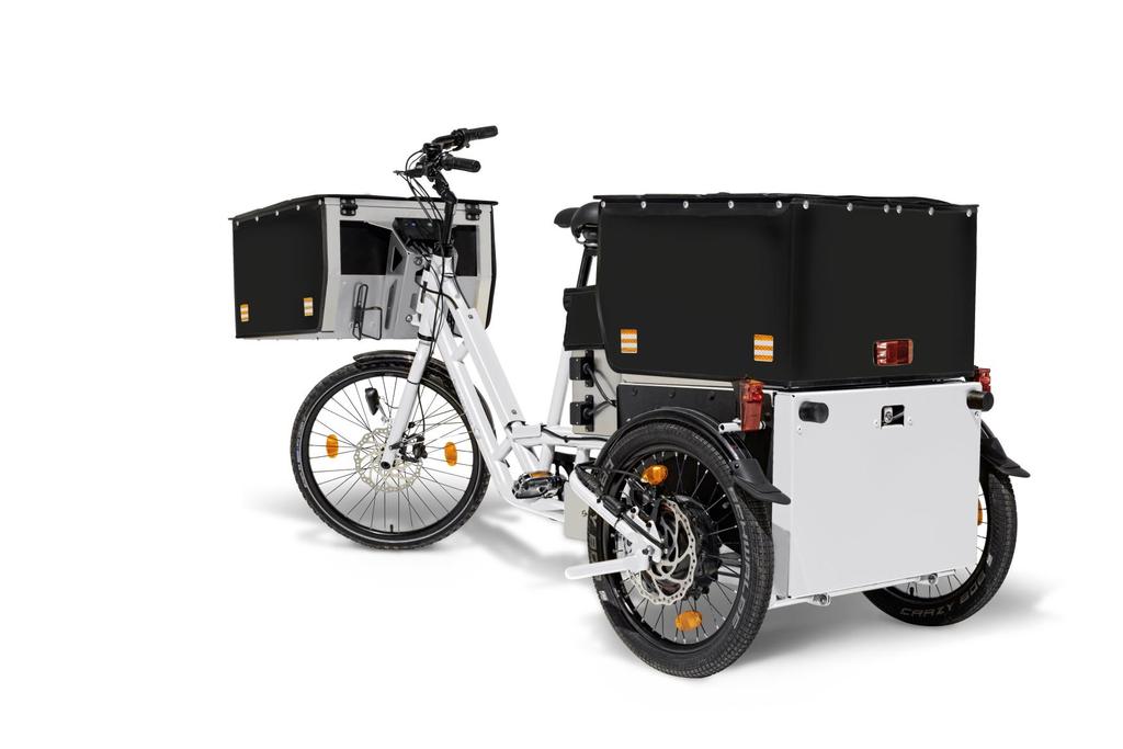 Lasten-E-Trike o Motorleistung: 2 x 125W (Go Swiss-Drive) o Batteriekapazität: 2 x 480 Wh o Unterstützung bis: 25 km/h o Reichweite: ab 30 km o Beladung: max.