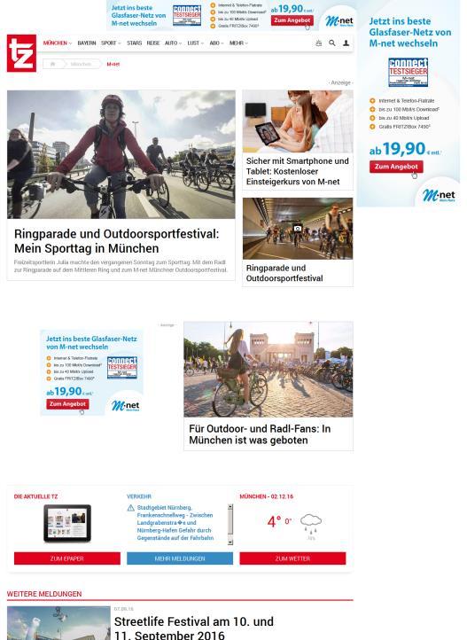 Mediengruppe Münchner Merkur tz - Produktportfolio 2b) Content Marketing - Themen-Special 10 Themen-Special im Look & Feel des jeweiligen Portals Darstellung von mindestens 4 PR-Artikeln in einer