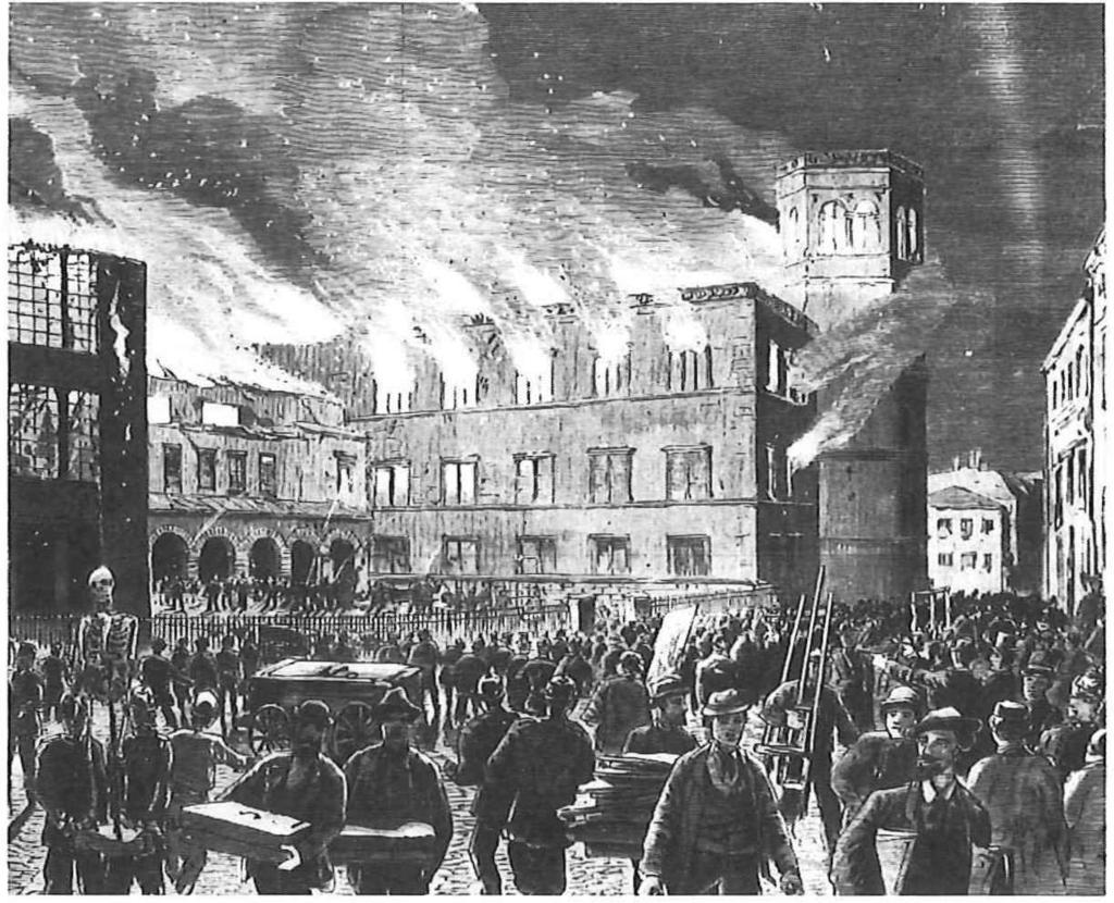 HUGO WEIDENHAUPT Abb. 42 Der Brand des Diisseldorfer Schlosses in der Nacht vom 19. auf den 20. Mirz 1872. Zeichnung von Th. Eckeilbrecher (lllustrirte Zeitu ng, Leipzig).