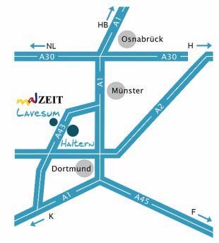 Abb.1: Anfahrtsbeschreibung zum Künstlerhof über die A43, Ausfahrt Haltern-Lavesum Abb.