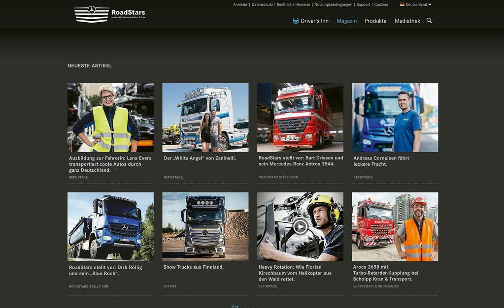 RoadStars hautnah. Erleben Sie Woche fu r Woche die brandaktuellsten Updates von RoadStars dem interaktiven Portal von Mercedes-Benz Trucks.