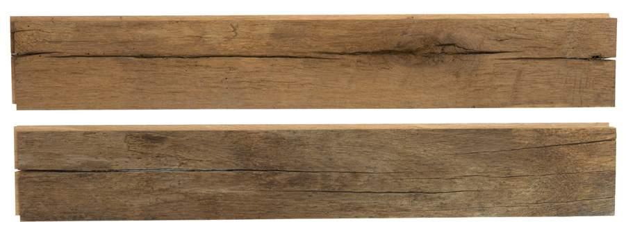 Die Paneele werden aus alten Holzbalken gesägt, dafür werden ausschließlich ausgewählte Aussenseiten der Balken verwendet.