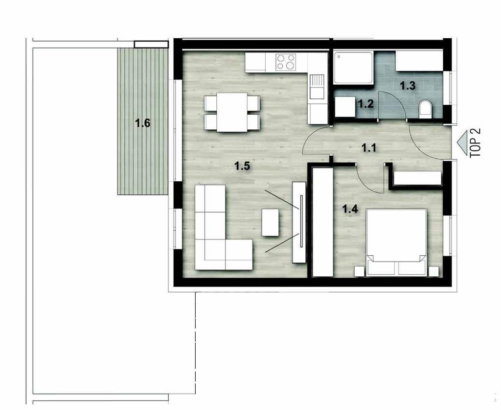 2 ZIMMER GARTEWOHUG Wohnung TOP 2: Vorraum 4,95 m 2 Schlafzimmer 11,75 m 2