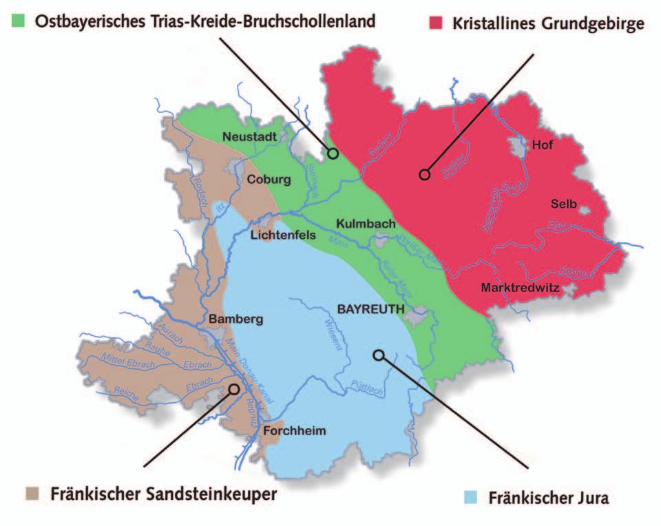 Abb. 1: Niederschlagsverteilung, gefasste Quellen und Brunnen Oberfrankens. Abb.