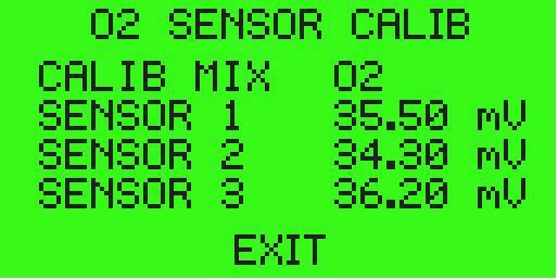 Figur 8: Kalibrierung mit O2 (OXYGEN) Figur 9: Kalibrierung (Fehlermeldung) Im Display der Kalibrierung werden Informationen zum Umgebungsdruck, der Temperatur und den gemessen mv der Sensoren