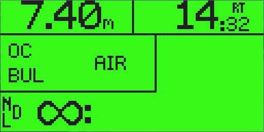 Figur 30: Main Screen in Dive Mode Open Circuit Mix: Air Nullzeit grösser 99 Minuten Figur 31: Main Screen in
