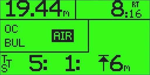 Screen in Dive Mode Open Circuit Mix: Air Deco Stop bei 6 Meters für 1Minute Gesamtaufstiegszeit 5 Minuten