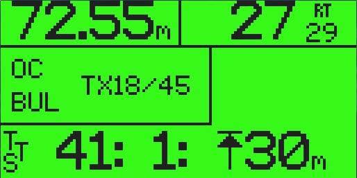 Figur 33: Gaswechsel Empfohlenes Mix: EAN50 Figur 34: Main Screen in Dive Mode Open Circuit Mix: Trimix 18/45 Deco Stop bei 30 Meter für 1 Minute Gesamtaufstiegszeit 41 Minuten Während des Tauchgangs