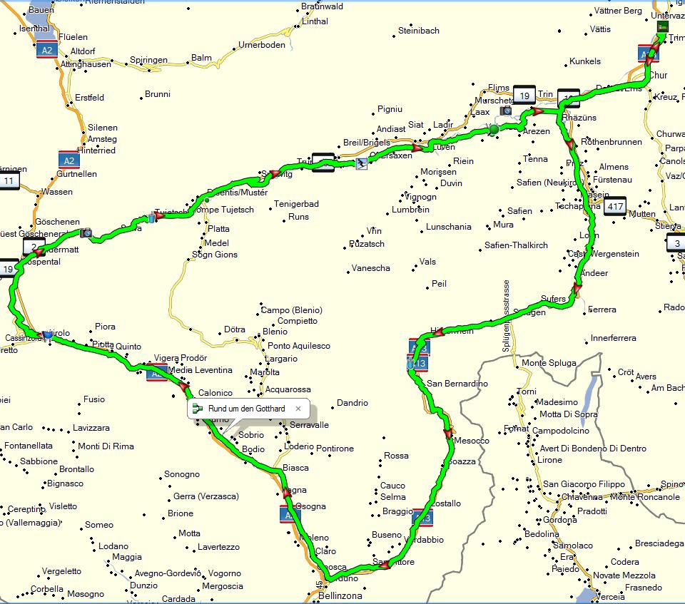Tessin Gotthard Surselva Tour Tourlänge: Distanz: ca. 323 km Fahrzeit : ca. 6 Std 21 min Mit Pausen ca. 8 Std 45 min.