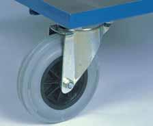 Tragfähigkeit und geräuscharmen Lauf, mit blauer spurloser Bereifung Räder in Polyamidausführung mit sehr geringem Rollwiderstand, für weiche Böden gut geeignet Rad-Ø x Breite in mm 80 x 25