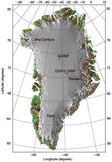Eiskernbohrungen in Grönland Hans Tausen NEEM: 2007-2010 2537 m, >108 ka NEEM NorthGRIP: 1996-2003 3090 m, 123 ka GRIP: