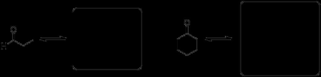 b) Geben Sie bitte jeweils die Enolformen der beiden gezeigten Carbonylverbindungen an. Sollte keine Enolform existieren, streichen Sie bitte die Antwortbox klar erkennbar durch.
