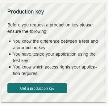 Mit Klick auf Get a production key können Sie nun Keys beantragen. Zunächst erscheint eine kurze Einführung.