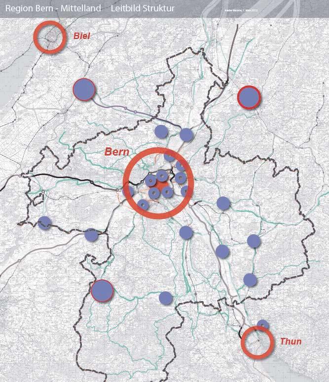 Zentralitätsstrategie Polyzentrische Struktur Die Agglomeration Bern als Zentrum nationaler Bedeutung Regionalzentren mit überkommunaler Versorgung (Kriterien der Zentrendefinition: Lage in der