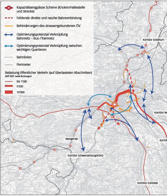 Schlüsselprobleme im öffentlichen Verkehr (öv) Kapazitätsprobleme auf dem Schienennetz (vor allem auf den Zulaufstrecken).