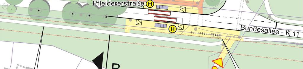 Die Busbuchten der Linienbushaltestelle Pfleidererstraße werden zurückgebaut und barrierefrei gestaltet, Radabstellmöglichkeiten