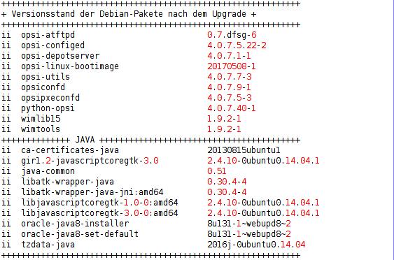 Versionsstände der Debian-Pakete nach dem Upgrade paedml Windows /