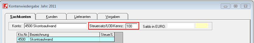 4 Kontenwiedergabe Skontoaufwand Beim Konto Skontoaufwand kann nun ebenfalls der Skonto außerhalb der Zahllast (KZ 100) ausgewertet werden.