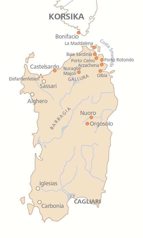 teilnehmen, die Heimatinsel Napoleons. Nur 12km Seeweg trennen Sardinien von seiner französischen Schwester. Wir fahren zunächst mit dem Bus nach Santa Teresa di Gallura.