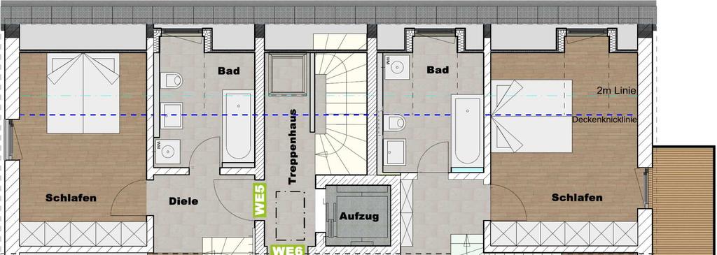 Dachgeschoss MFH Wohnung 5 Diele 04,77 m² Schlafen 12,82 m² Bad 06,41 m²