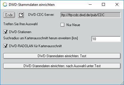 DWD-Stammdaten einrichten Unter Stammdaten - DWD-Stammdaten einrichten aufrufen Mit testen, ob die Verbindung zum DWD-CDC- Server