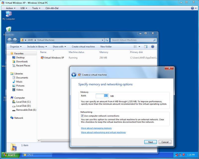 Das in Windows 7 integrierte Virtual PC 7 erlaubt die Erstellung von neuen virtuellen Maschinen. Darin lässt sich der Arbeitsspeicher frei wählen.