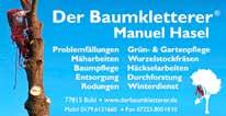 Verzeichnis von Baumfachleuten in Deutschland übersichtlich nach PLZ PLZ:77 Der Baumkletterer - Manuel Hasel Baumpflege zur Erhaltung Ihrer Bäume Problemfällungen, Rodungen, Baumpflege