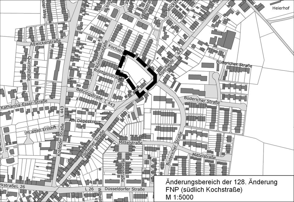 Der künftige Geltungsbereich der 128. Änderung (südlich Kochstraße) des Flächennutzungsplanes ist aus dem nachfolgend abgedruckten Kartenausschnitt ersichtlich.