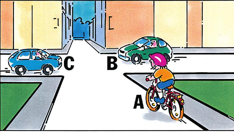 Theoriefragen zur Verkehrserziehung für Kinder bis zu einem Alter von 9 Jahren. Lies die Fragen genau durch. Überlege in Ruhe und kreuze ( die richtige Antwort/die richtigen Antworten an! 6.