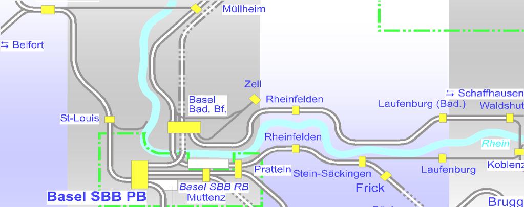 Geplante Infrastrukturausbauten 3./4. Gleis Karlsruhe-Basel Terminal Basel Nord Elektrifizierung Hochrheinstrecke 2.