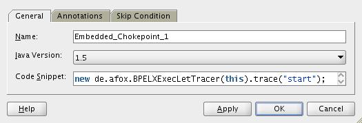 Code-Instrumentierung über Embedded Java <bpelx:exec name="embedded_chokepoint_1" version="1.