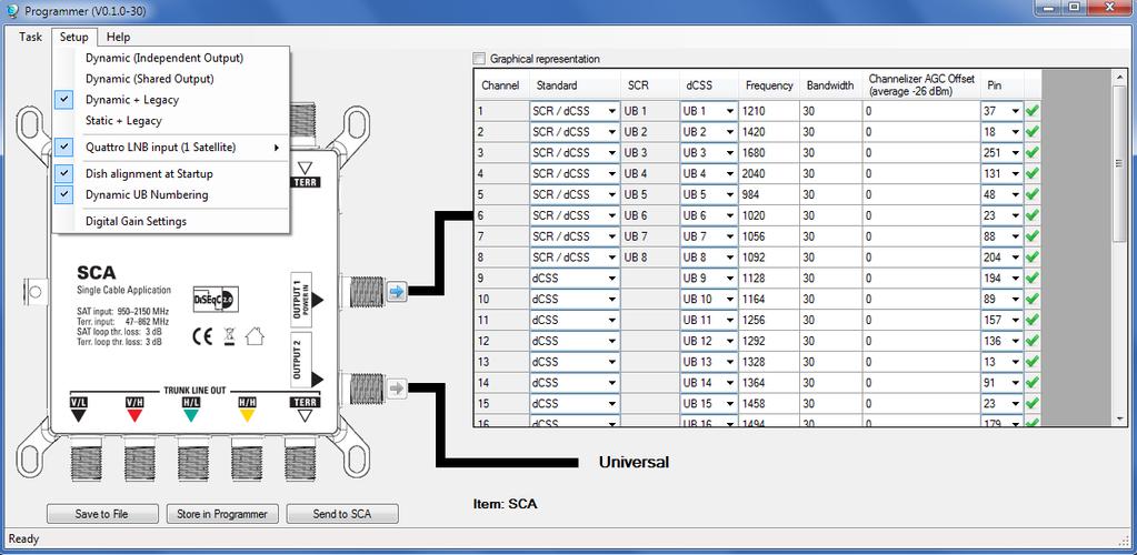 This option is useful for dish alignment if you want to use an antenna meter that does not support SCR/dCSS standards.