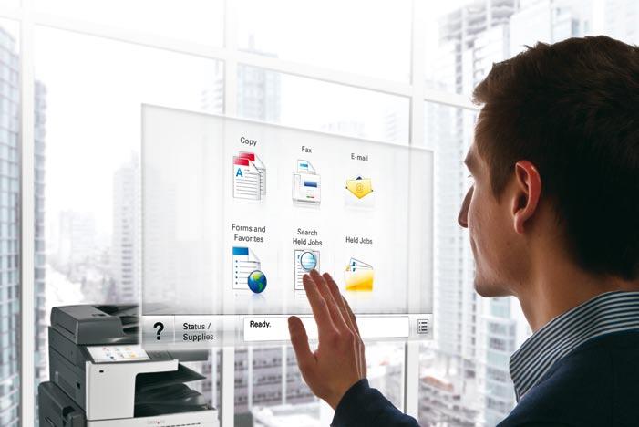 Lexmark X950 Serie : Einfacher Zugriff auf Produktivitätsfunktionen Bedienung per Touchscreen Der Lexmark Farb-Touchscreen stellt den zentralen Zugriffspunkt auf Ihr Multifunktionsgerät bereit.