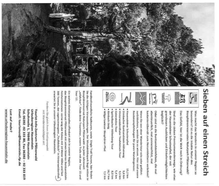 Rundschau - 22 - Ausgabe 51/52/2018 Wandern, Mountainbiken und Klettern in der Urlaubsregion Hauenstein Was macht das Wandern in unserer Region so besonders?