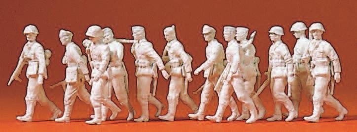 Figures: Material in grey colour 72505 Rastende Infanterie. Deutsches Reich 1939-45. 12 unbemalte Miniaturfiguren. Mit Zubehör. Bausatz.
