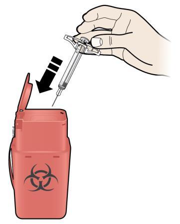 Schritt 4: Abschluss J. Entsorgen Sie die gebrauchte Spritze und die Nadelschutzkappe. Die gebrauchte Spritze nicht wieder verwenden.