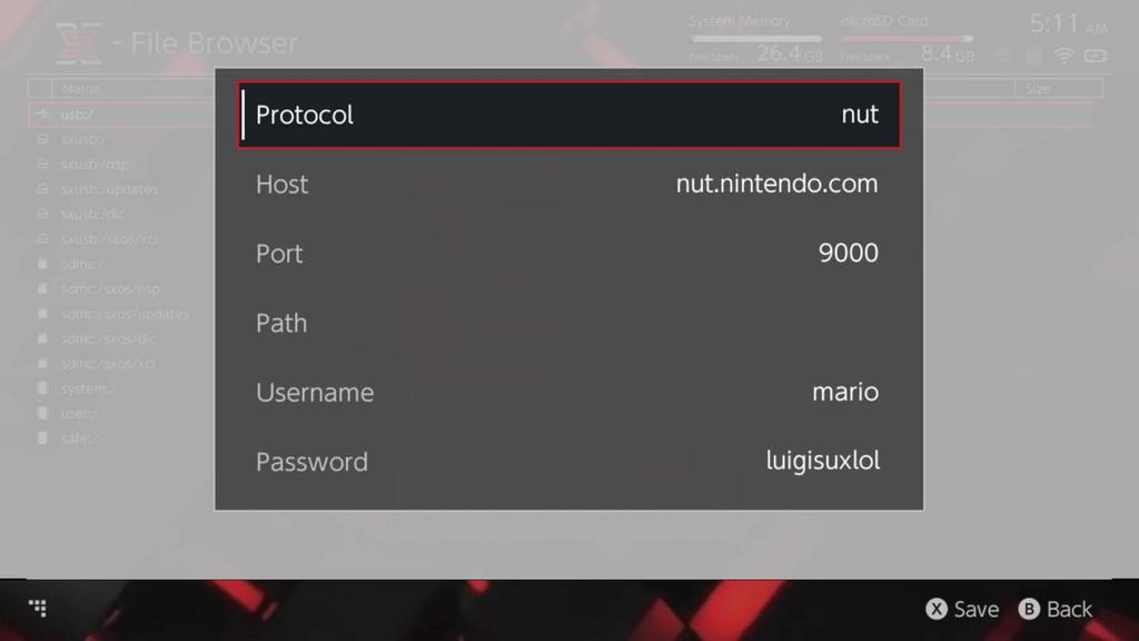 Zusätzliche Server-Verbindungen: Der SX Installer bietet eine Vielzahl von Servertypen und Protokollen, damit du dich mit deinen persönlichen oder bevorzugten Nicht-Nintendo-Inhaltsservern für
