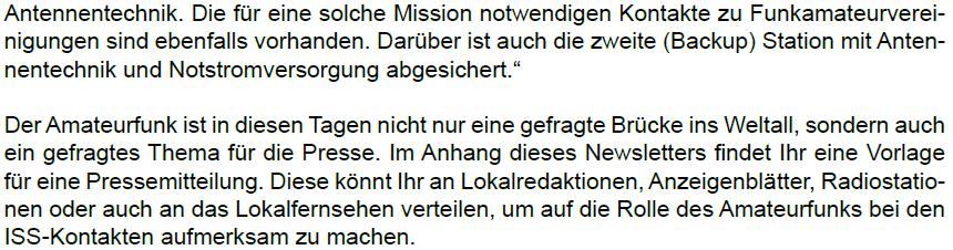 Raumstation ISS. Unter DL0IL und DL0SGH stellten sie dem deutschen Astronauten Fragen auf der Frequenz 145,800 MHz.