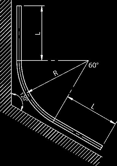 Je nach Radius (R) können die Überlängen (L) der Bogen variieren.