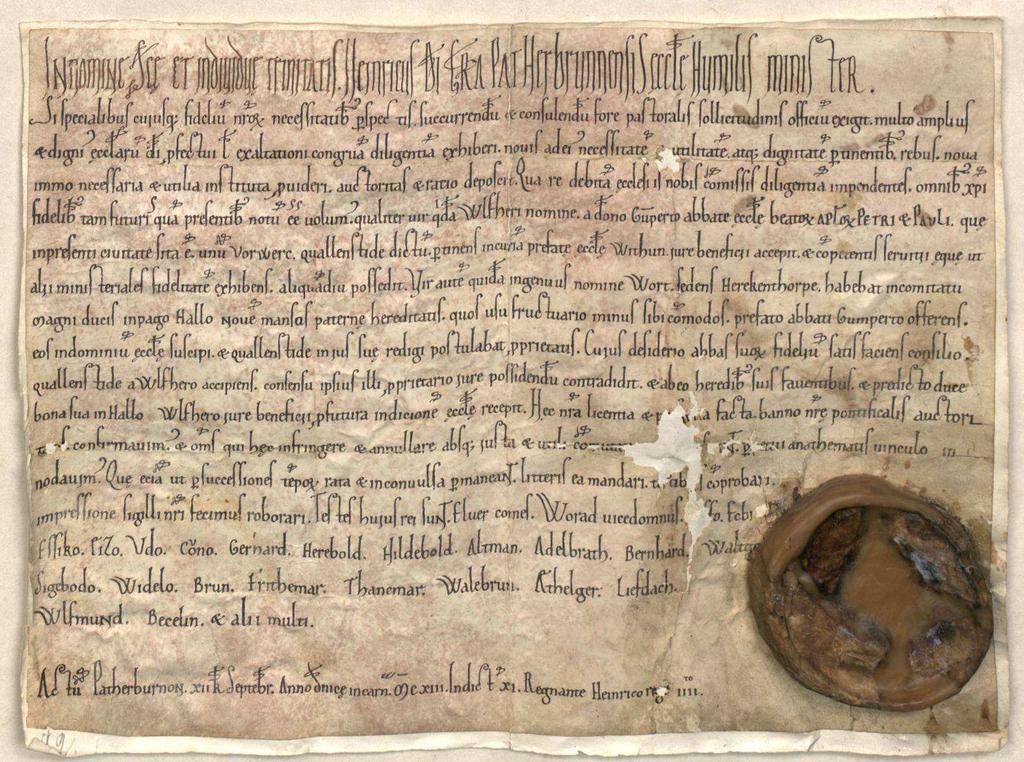 Archivale des Monats April 2013 Bestätigung einer Eigentumsübertragung durch Bischof Heinrich von Paderborn vom 21. August 1113 Bischof Heinrich II. von Paderborn (reg.